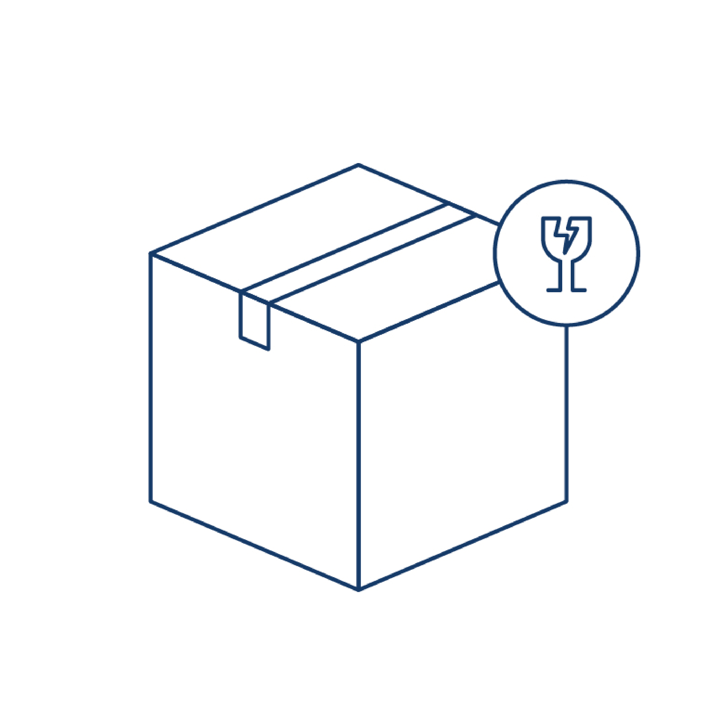 Large icon of a cardboard box with a fragile sign in the corner