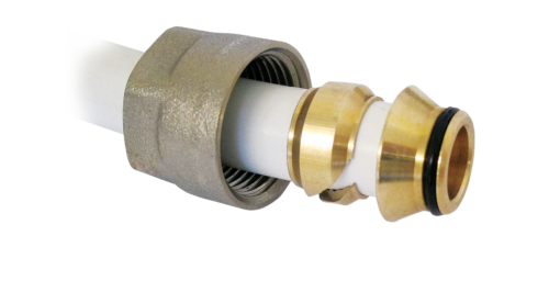 insert olive and pipe connector on pipe with path