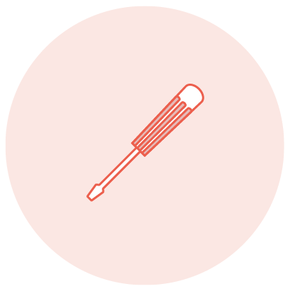 Round and orange icon of a screwdriver for easy installation