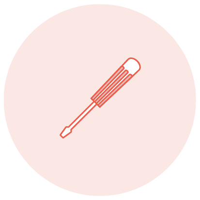 Round and orange icon of a screwdriver for easy installation