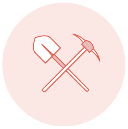 Orange icon of a shovel crossed with a pick to show there is no need to dig