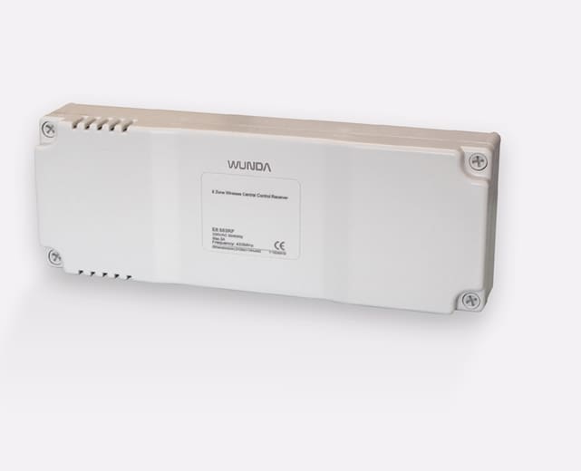 A Wunda water underfloor heating system control box on white background
