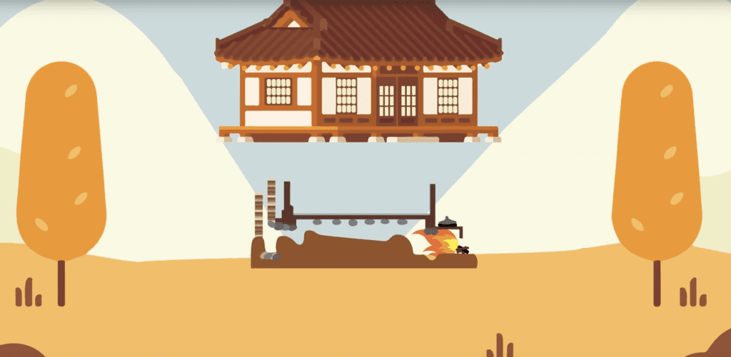 Graphic of Ondol which is a Korean traditional underfloor heating dating back to circa 5000 BC