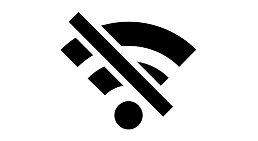 a wifi signal symbol with a line diagonally strike through it