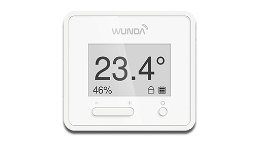 the WundaSmart digital smart thermostat with 23.4 degrees and 46% humidity displayed