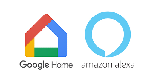 Google Home and Amazon Alexa logos for voice control compatibility