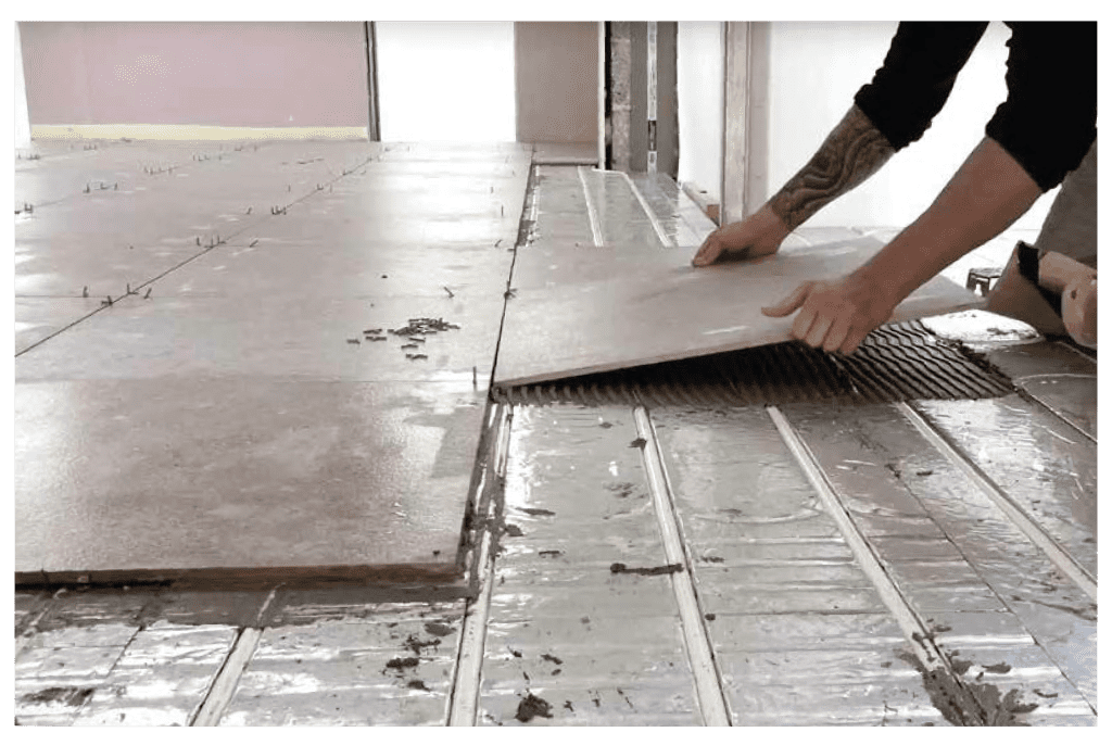 Tiles going down on Wunda Underfloor heating panels